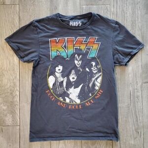 KISS Rock and Roll All‎ Nite Gray Band T-Shirt Size Small retro logo